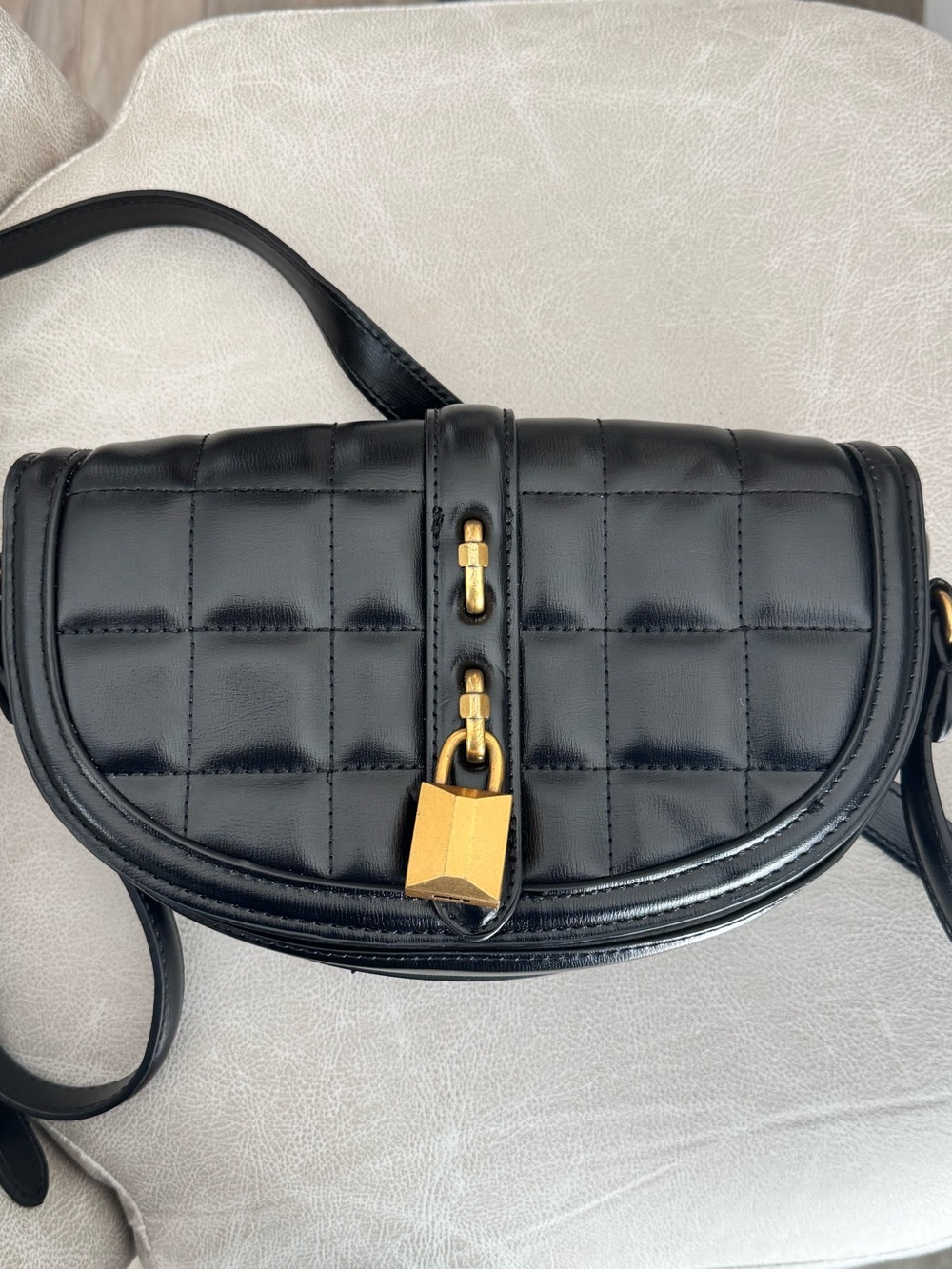 Zara Black Quilted Crossbody with Gold Padlock